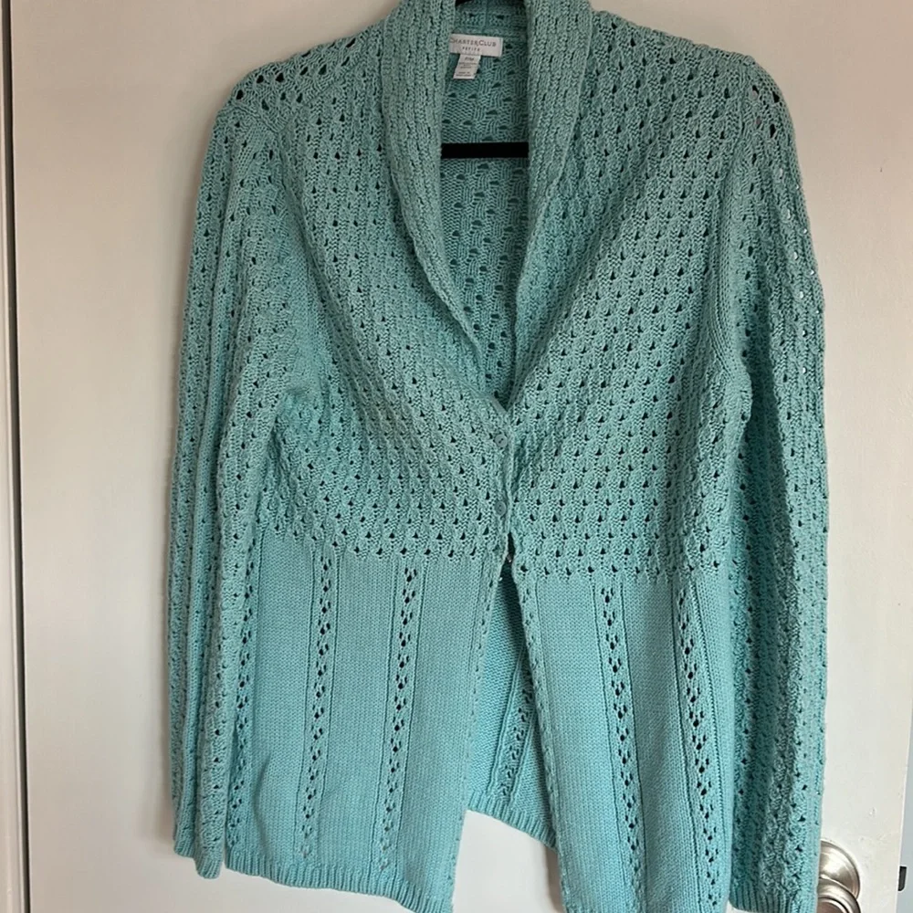 Blue crocheted sweater, charter club size medium - Picture 5 of 6